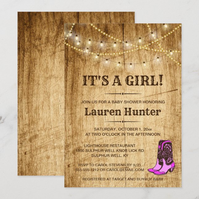 Country Baby Shower Invitation for girl (Front/Back)