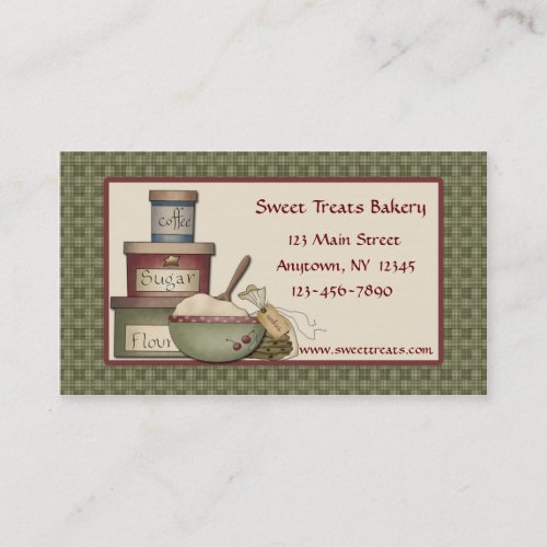 Country Baking, Green Checks Border, Business Card