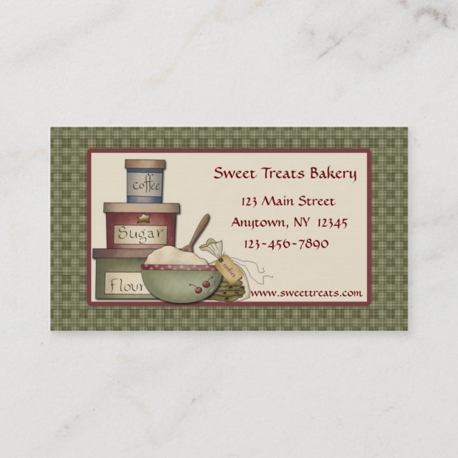 Country Baking, Green Checks Border, Business Card (Front)