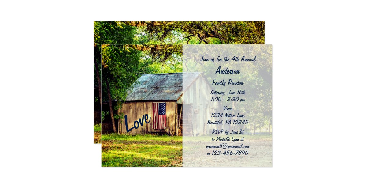 Country Barn American Flag Love Family Reunion Invitation Zazzle Com