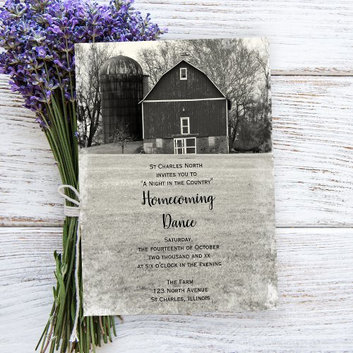 Country Barn and Silo Homecoming Dance Invitation