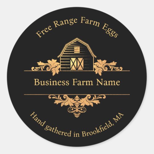 Country Barn Farmhouse Gold and Black Classic Round Sticker
