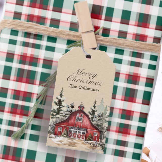 Country Barn Plaid Christmas Gift Tags (Creator Uploaded)