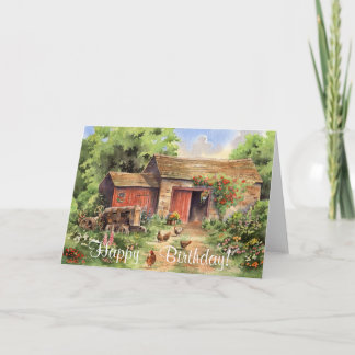 "Country Barn" Rustic Barnyard Birthday Card