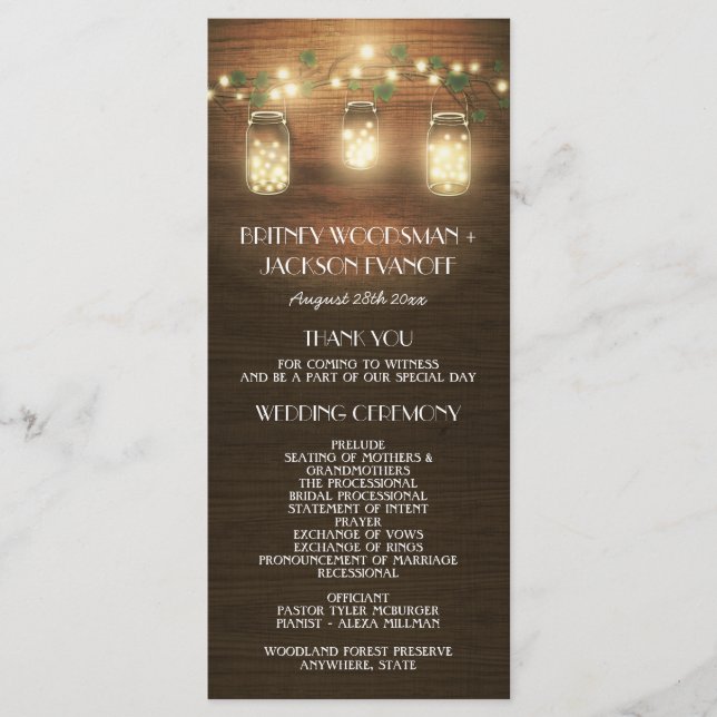 Country Barn Rustic Mason Jar Wedding Programs (Front)