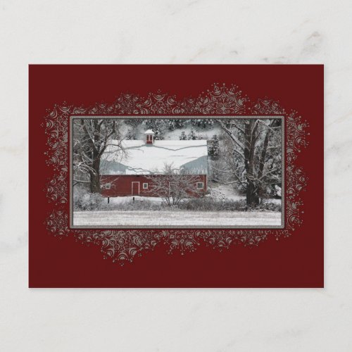 Country Barn Snowscene Christmas Postcard