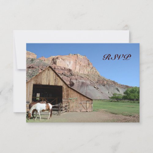 Country Barn Stable Horses Wedding RSVP Cards