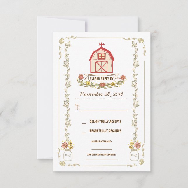 Country barn wedding response cards (Front)
