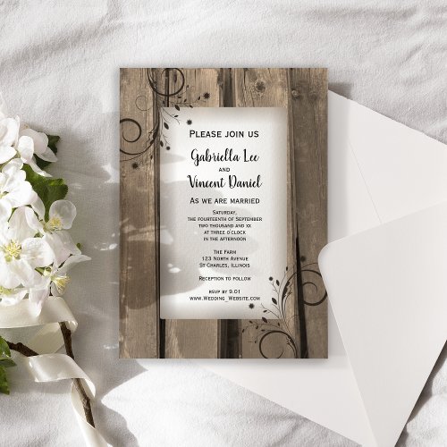 Country Barn Wood and Flowers Wedding Invitation