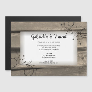 Country Barn Wood and Flowers Wedding Magnetic Invitation