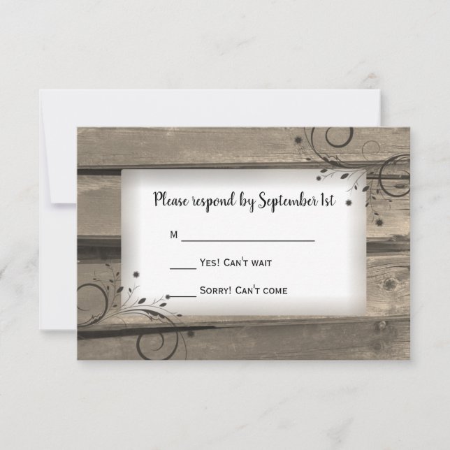 Country Barn Wood and Flowers Wedding RSVP Card (Front)