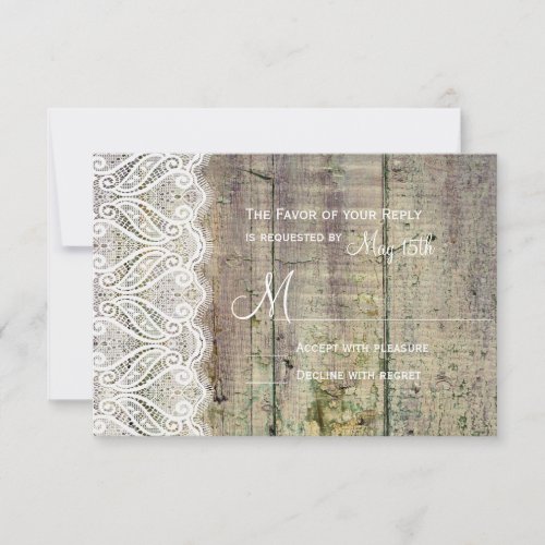 Country Barn Wood and Lace Wedding RSVP Cards