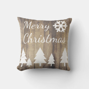 Country Barn Wood Christmas Trees Merry Christmas Throw Pillow