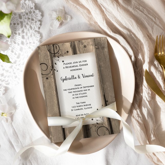 Country Barn Wood Flowers Wedding Rehearsal Dinner Invitation (Creator Uploaded)