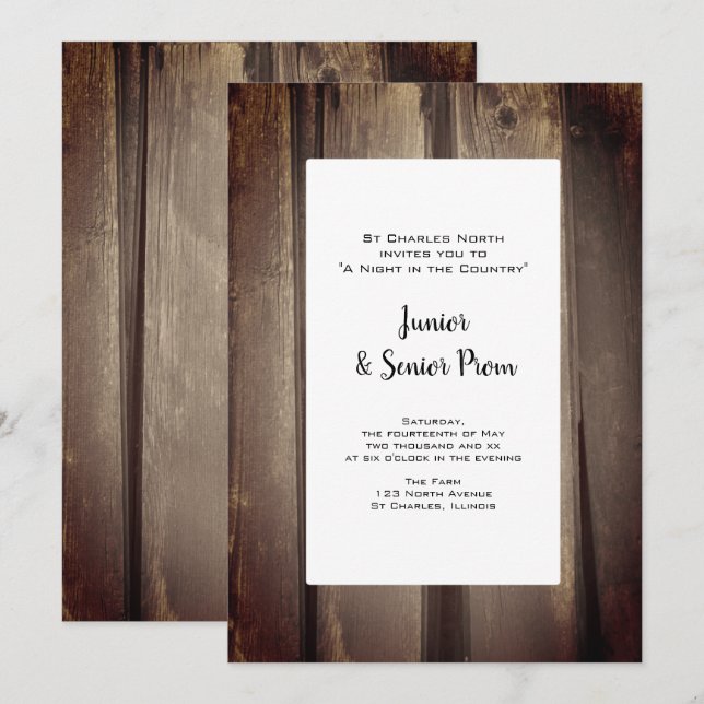 Country Barn Wood Junior / Senior Prom Invitation (Front/Back)