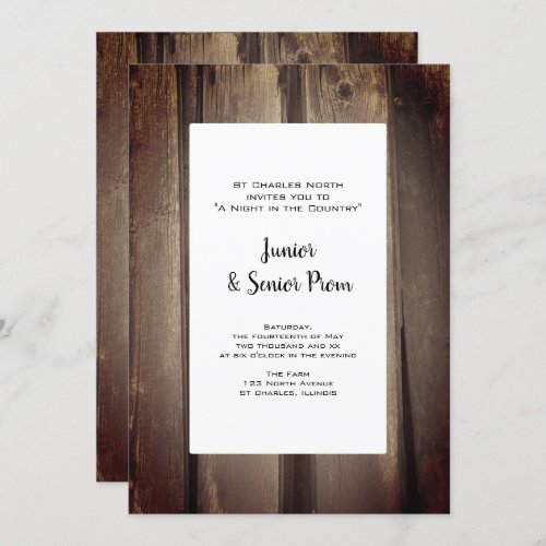 Country Barn Wood Junior  Senior Prom Invitation