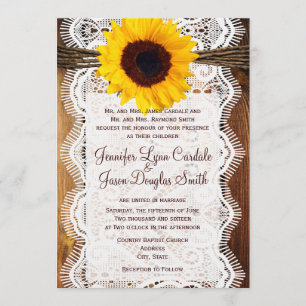 Country Barn Wood Lace Sunflower Wedding Invites