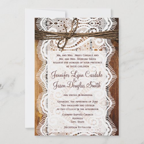 Country Barn Wood Lace Twine Wedding Invitations