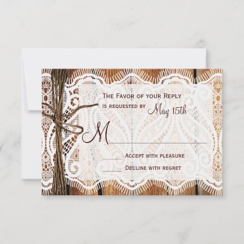 Country Barn Wood Lace Twine Wedding RSVP Cards