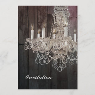 Country barn wood Parisian vintage chandelier Invitation