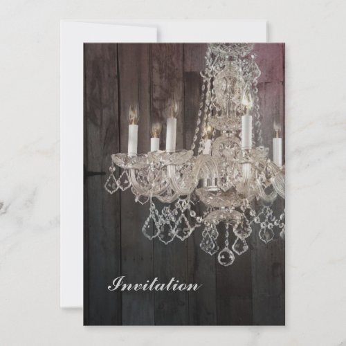 Country barn wood Parisian vintage chandelier Invitation