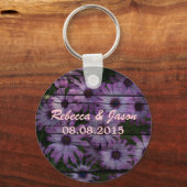 country barn wood  purple daisy wedding keychain (Front)