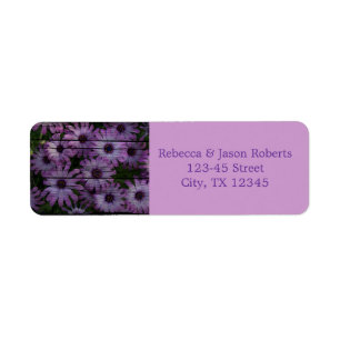 country barn wood  purple daisy wedding label