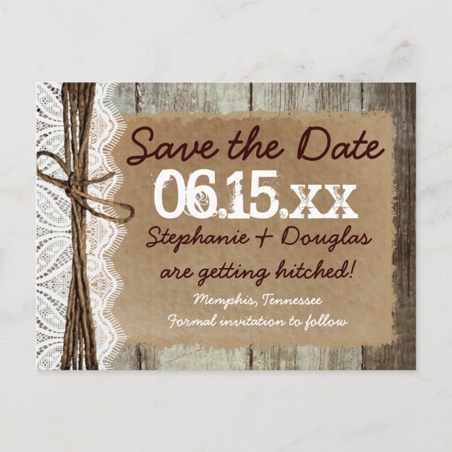 Country Barn Wood Rustic Save the Date Postcards (Front)