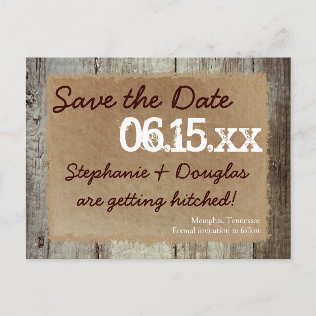 Country Barn Wood Rustic Save the Date Postcards (Front)