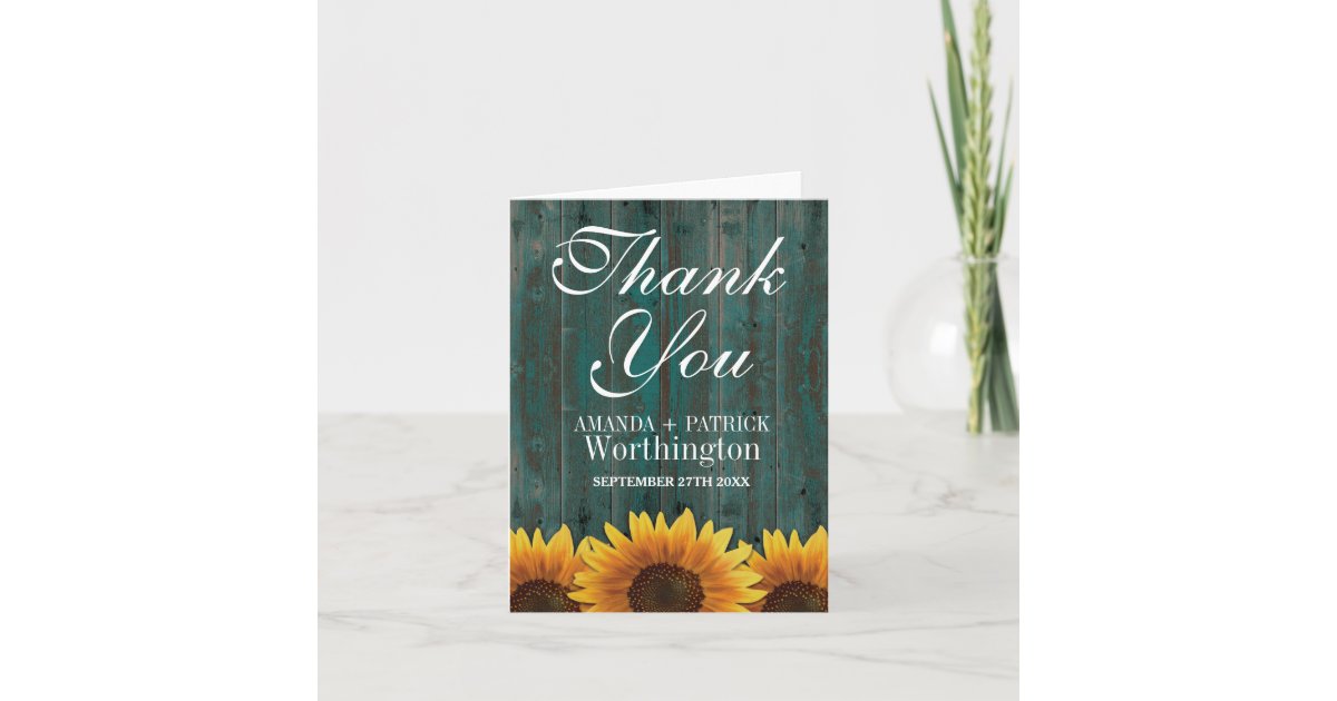 Country Barn Wood Rustic Sunflower Thank You Cards | Zazzle