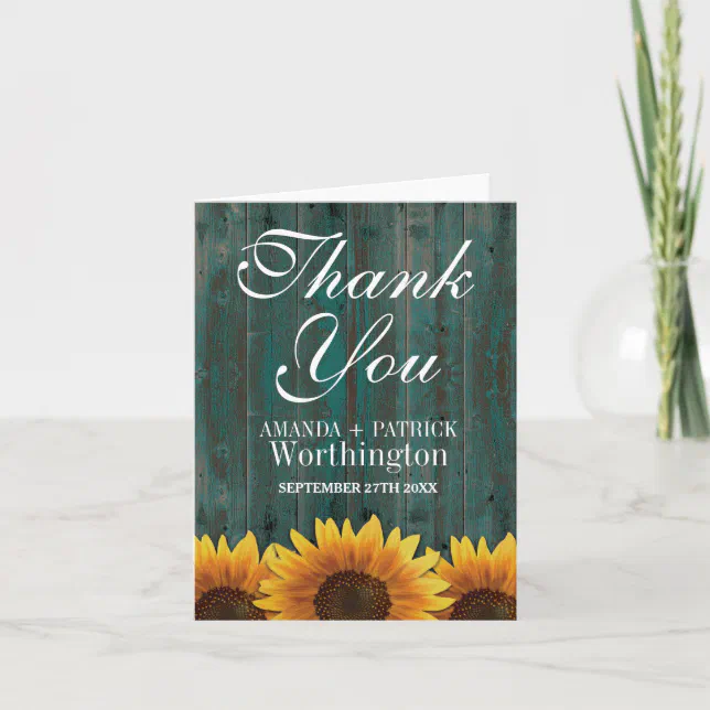 Country Barn Wood Rustic Sunflower Thank You Cards | Zazzle