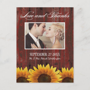 Country Barn Wood Rustic Sunflower Thank You Cards