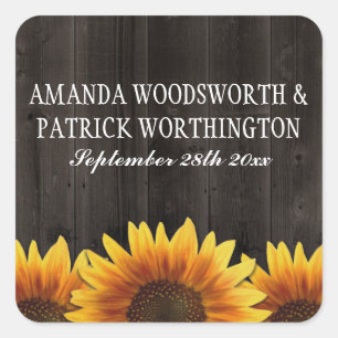 Country Barn Wood Rustic Sunflower Wedding Favors Square Sticker