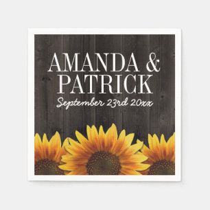 Country Barn Wood + Rustic Sunflower Wedding Paper Napkins