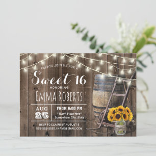 Country Barn Wood Sunflower Jar Rustic Sweet 16 In Invitation