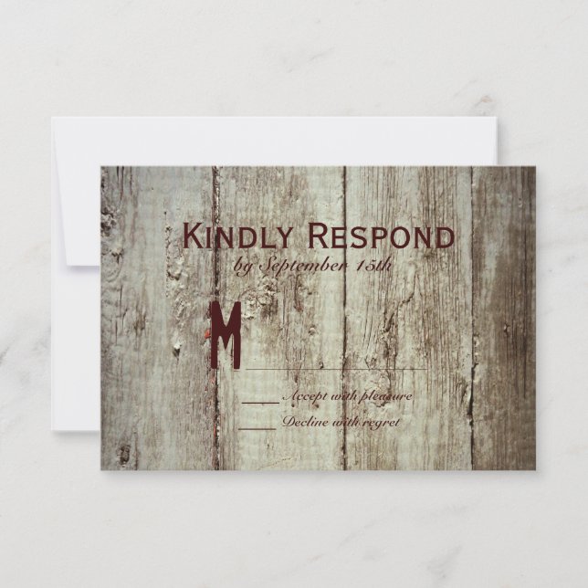 Country Barn Wood Typography Wedding RSVP Cards (Front)
