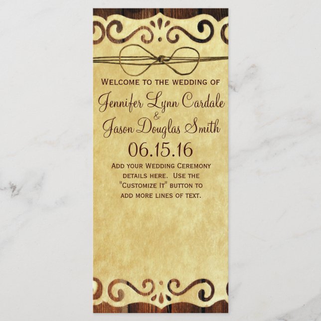 Country Barn Wood Vintage Paper Wedding Program (Front)