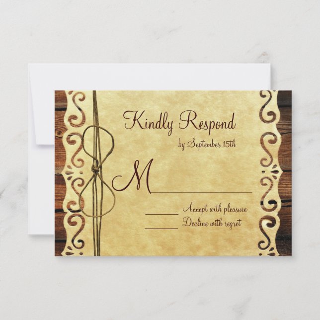 Country Barn Wood Vintage Paper Wedding RSVP Cards (Front)
