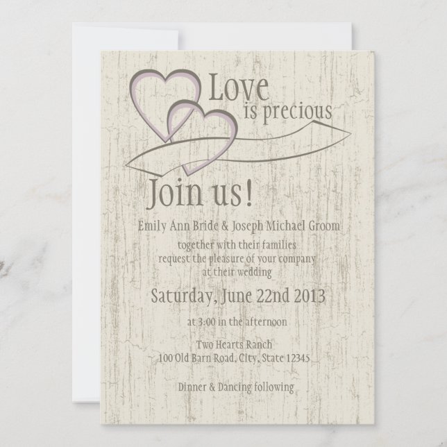 Country Barn Wood Wedding Hearts Invitation (Front)