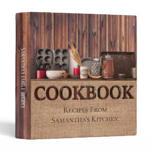 Country Barnwood Burlap Recipe Album 3 Ring Binder