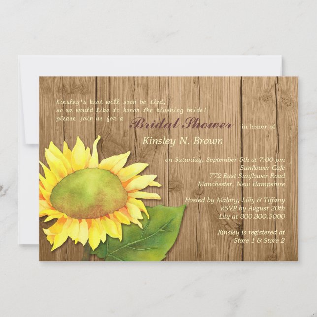 Country Barnwood Sunflower Bridal Shower Invitation (Front)