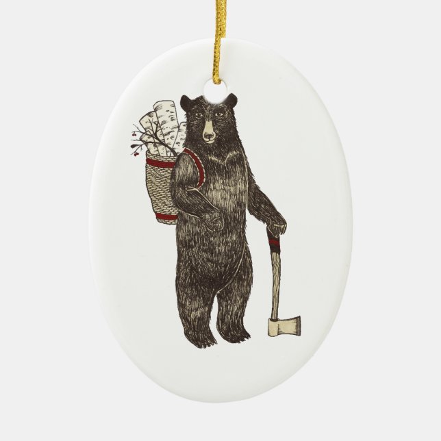 Country Bear Christmas Ceramic Ornament (Front)