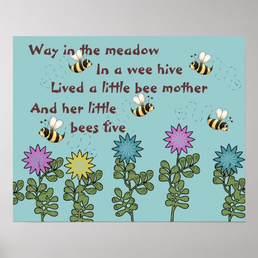 Country Bees and Flowers Nursery Rhyme Poster Zazzle