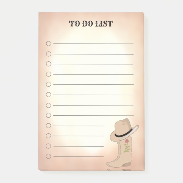Country Beige Boots & Hat To Do List Notes (Front)