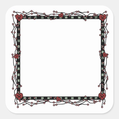 Country Berries Twigs  Hearts Square Wreath Square Sticker