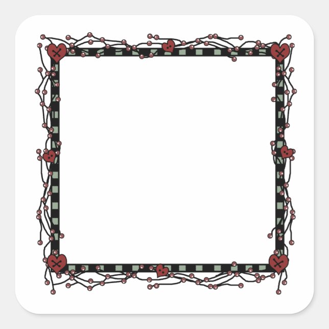 Country Berries, Twigs & Hearts Square Wreath Sticker (Front)