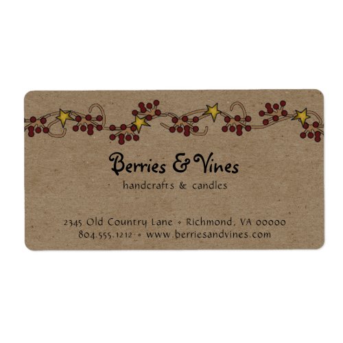 Country Berry and Star Garland Product or Business Label