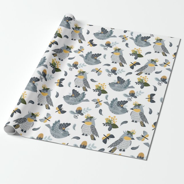 Country Birds Wrapping Paper (Unrolled)