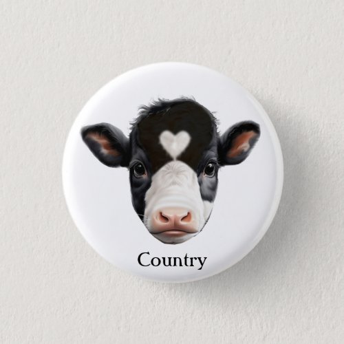 Country Black and White Cow Face Button