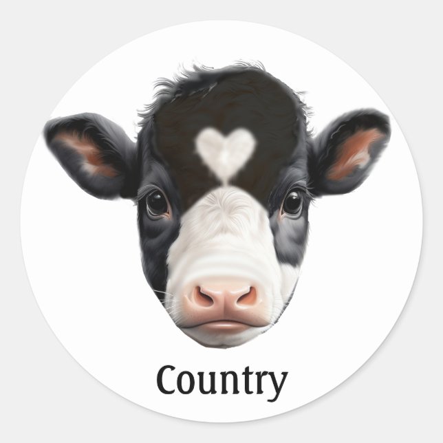 Country Black and White Cow Face Classic Round Sticker (Front)